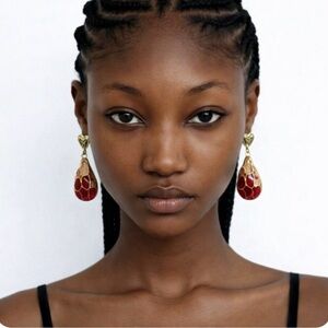 Gold and Red Teardrop Earrings